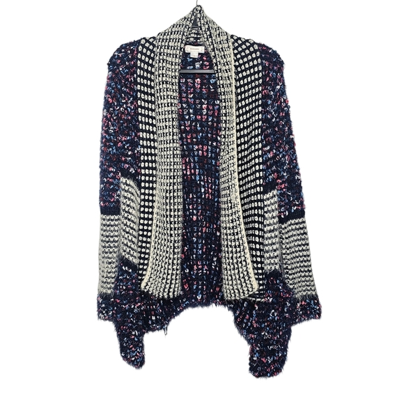 Chic Eyelash Navy and White Knit Cardigan - Picture 1 of 5